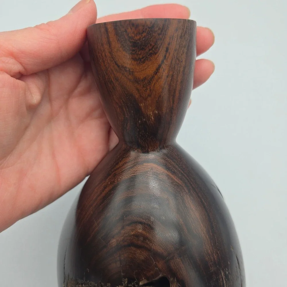Vintage Hand Turned Ironwood Burl Wood Vase Live Edge Nice Patina 7